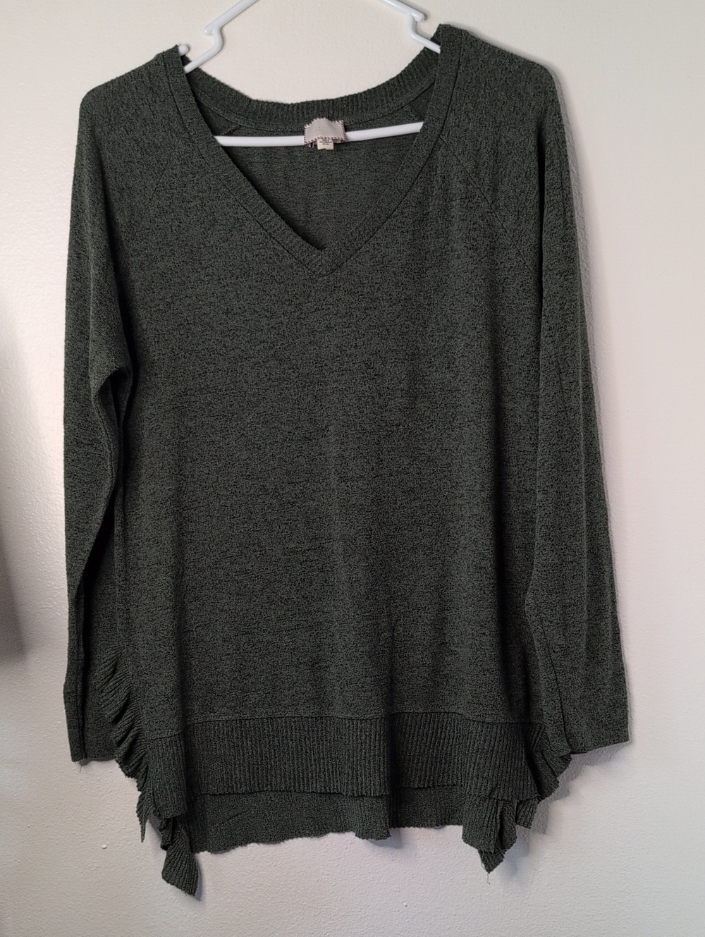 Anthropology Olive Green V-Neck Knit Sweater